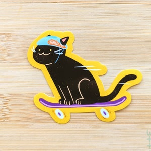 スケートボード猫ステッカー | 黒猫ステッカー | ビニールステッカー | かわいいステッカー