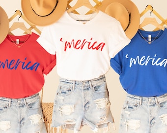 Merica 4 juli-shirt, Merica Fourth of July-shirt voor vrouwen, 4 juli-shirt, Independence Day T-shirt, patriottisch T-shirt