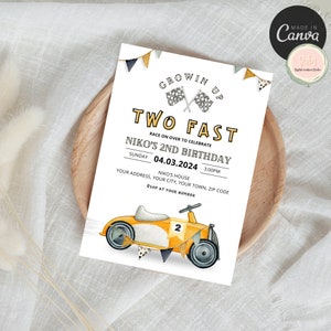 Editable TWO Fast Birthday Invitation Race Car 2nd Birthday Invite Racing Car Vintage Racecar Printable Template Instant Download