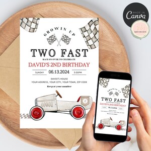 Editable TWO Fast Birthday Invitation Race Car 2nd Birthday Invite Racing Car Vintage Racecar Printable Template Instant Download