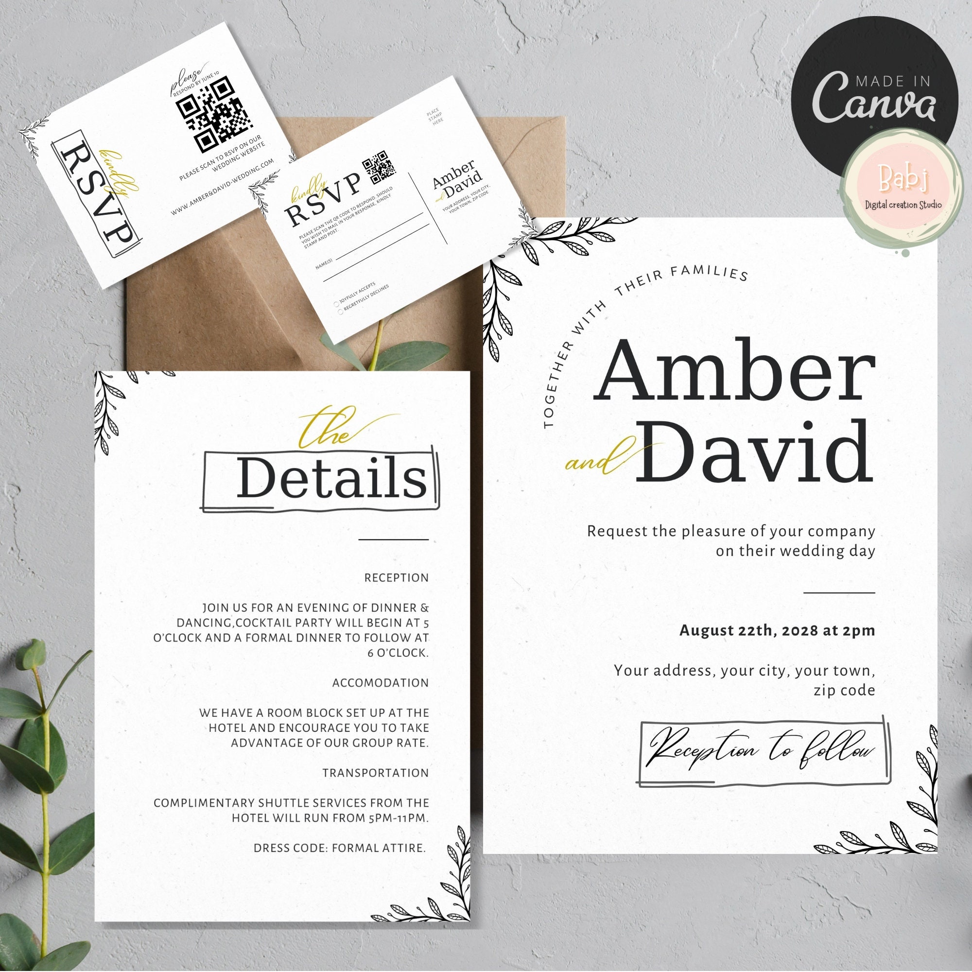 Minimal Wedding Invites With QR Code, Minimalist Wedding Invite Suite ...