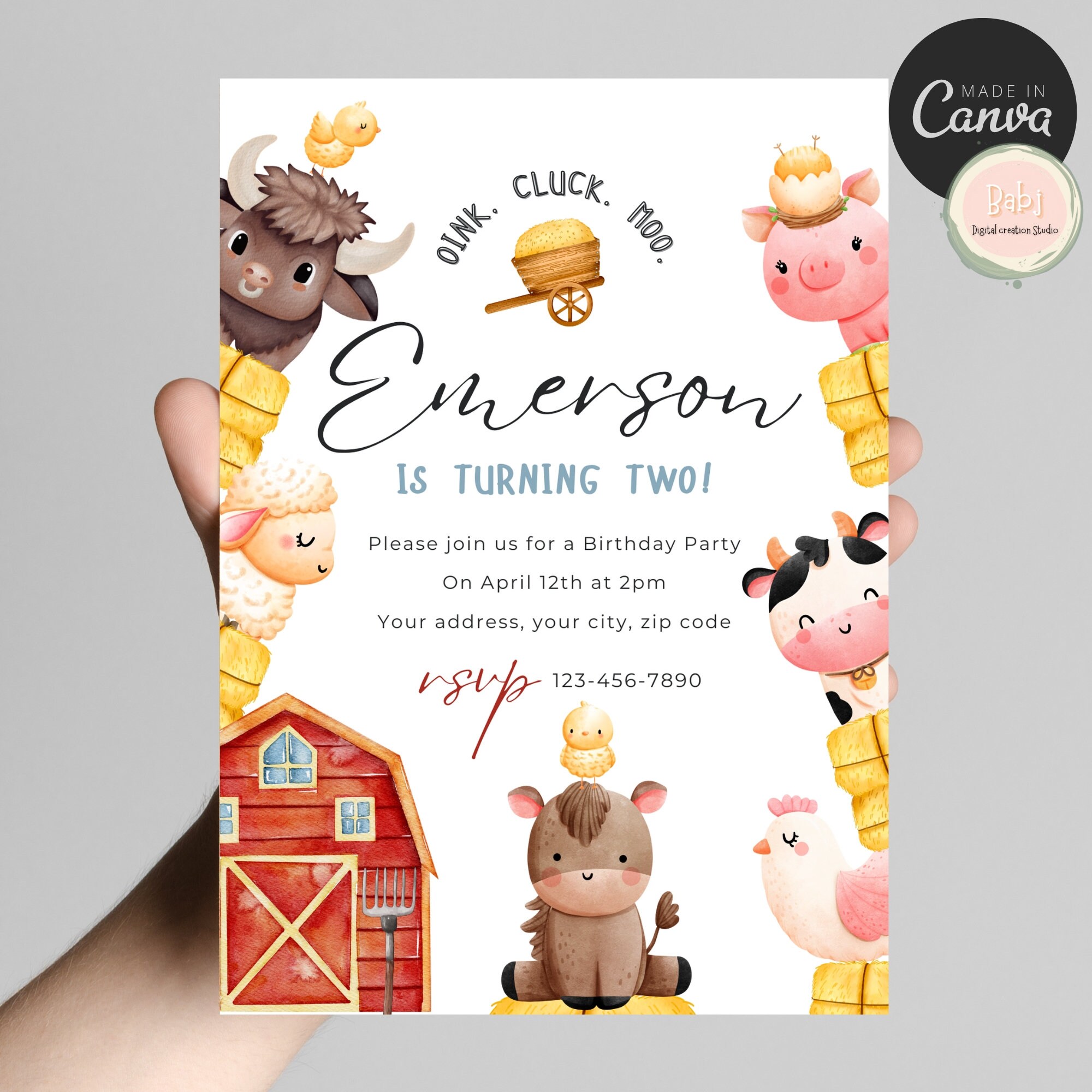 EDITABLE Farm Birthday Invitation, Barn Animals Party Invite Template ...