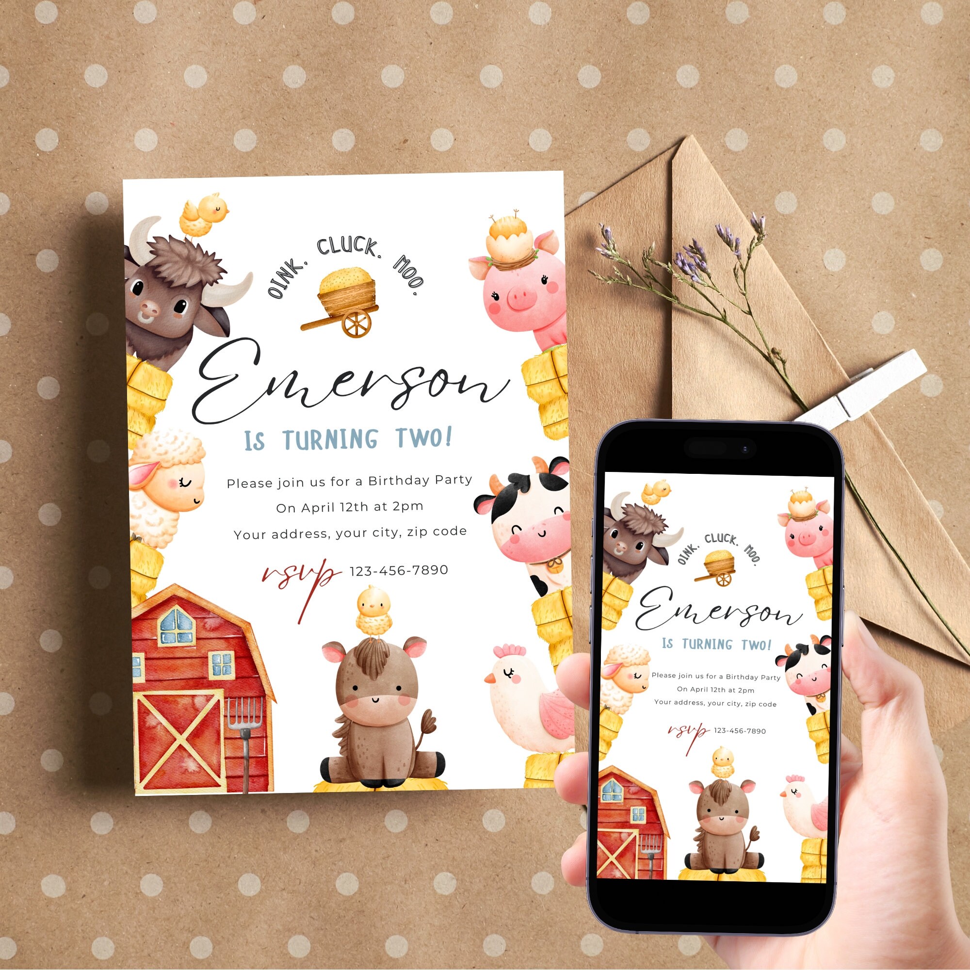 EDITABLE Farm Birthday Invitation, Barn Animals Party Invite Template ...