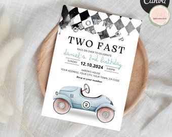 Growing Up Two Fast Birthday Invitation Editable, Red Race Car Second Birthday Party Invitation, Little Racer Printable Invite, Evite
