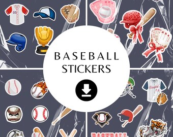 Digital Baseball Stickers | Printable Sports Stickers | Baseball Clipart Bundle | Instant Download