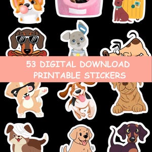 Druckbare Aufkleber Hund, Welpe Sticker Blatt, digitaler Download, Kawaii Hund Abziehbilder, Planer Aufkleber, Scrapbook Aufkleber