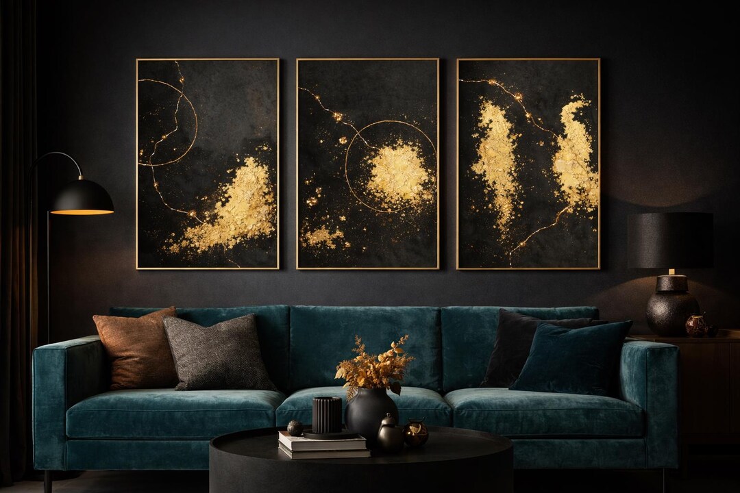 Abstract Gold Wall Art Set of 3 | Black and Gold Modern Art Prints - Etsy