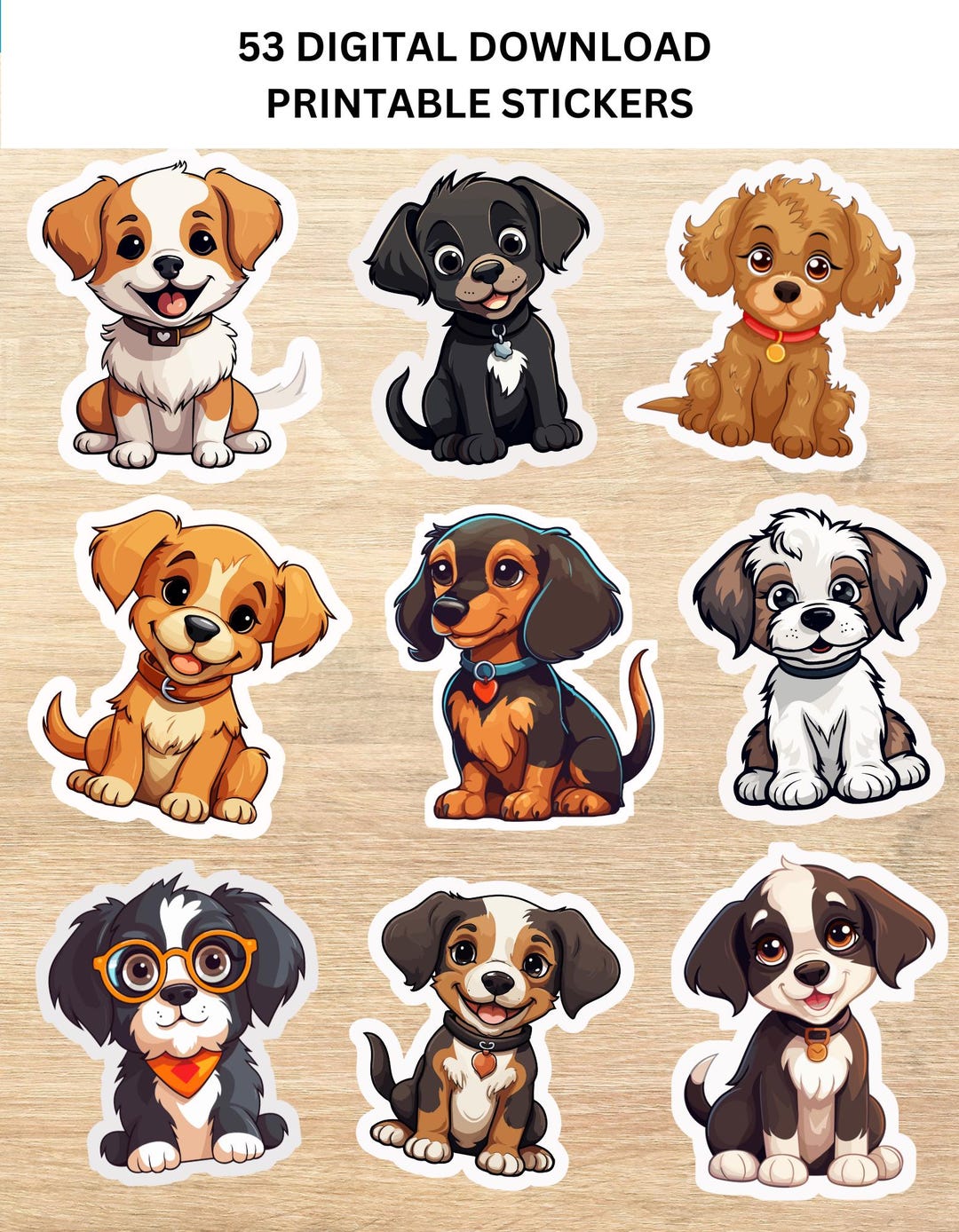 Printable Dog Stickers, Cute Puppy Sticker Sheet, Digital Download ...