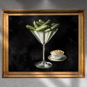 Pickles in Martini Glass Art | Food Wall Print | Quirky Kitchen Decor | Peanut Butter Digital Download
