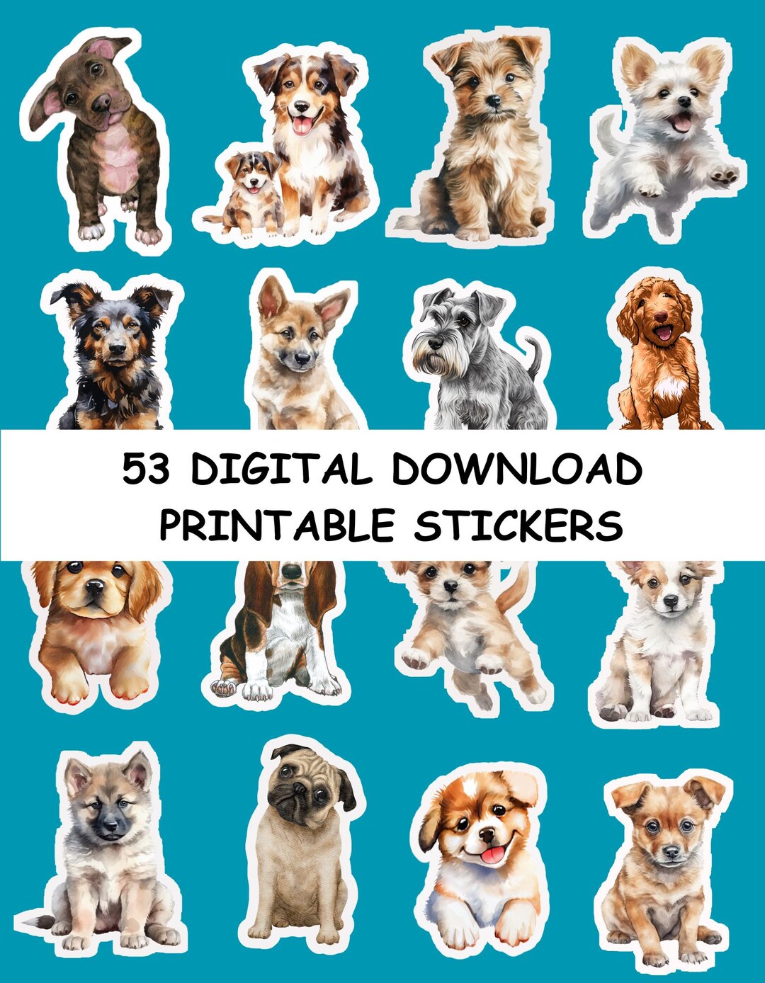Printable Dog Stickers, Cute Puppy Sticker Sheet, Digital Download ...