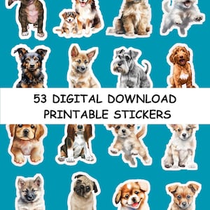 Druckbare Aufkleber Hund, Welpe Sticker Blatt, digitaler Download, Kawaii Hund Abziehbilder, Planer Aufkleber, Scrapbook Aufkleber