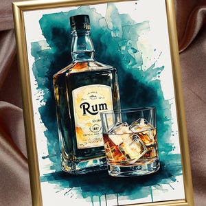 Liquor Watercolor Digital Prints Bundle – Bar Cart Decor, Whiskey Tequila Vodka Gin Wall Art, Cocktail Lounge Printable Art, Modern Home Bar