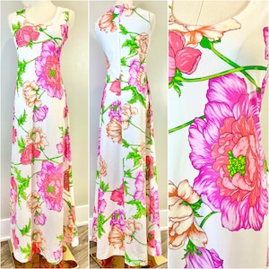 Vintage 1970s Sears Hawaiian Dress Flower Power Retro Floral 70s Hawaii Women’s Size Small