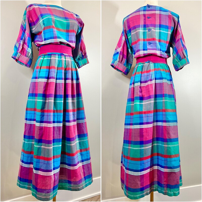 Eden Girls' Vintage Blue Plaid Dress