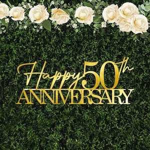 Letrero de fondo con texto Feliz 50.° aniversario, letrero de madera personalizado para aniversario de bodas, decoración de aniversario, letrero de fondo de aniversario, letra de madera personalizada