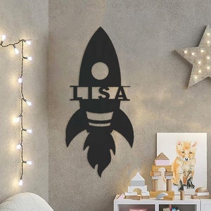 Rocket Ship Custom name sign,Personalized Space Theme Kids Nursery Name Sign,Rocket Name wall art,Birthday Decor,kids christmas gifts