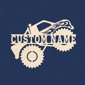 Monster Truck Custom Name Sign,Personalized Fire Flame Off Road Vehicle Wooden Kids Name Sign,Nursery Wall Art,kids christmas gift,truck art