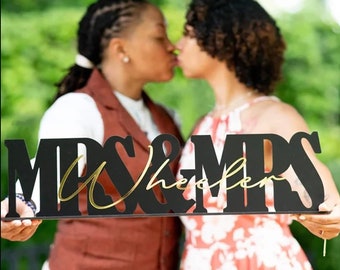 Mrs and Mrs Lesbian Wedding Sign,wedding centerpiece Top Table Sign,wedding table decor,Sweetheart Freestanding Letter Sign,couples gifts