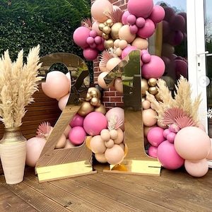 Letrero acrílico individual con espejo grande, letrero decorativo independiente con números para fiestas, fondo de acrílico para cumpleaños con números, fondo con globos