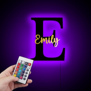Letrero de pared LED de neón con nombre de niño personalizado con iniciales, decoración de pared LED de Navidad para niños, decoración de habitación de neón con letras mayúsculas, regalo de cumpleaños, letrero LED con nombre de niño