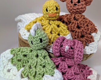Organic cotton MINI lovey - artisan crochet original design - plastic free soft toy
