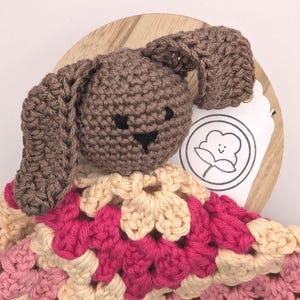 Organic cotton baby lovey - artisan crochet original design - plastic free soft toy