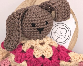 Organic cotton baby lovey - artisan crochet original design - plastic free soft toy