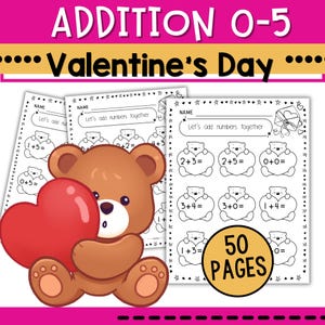Valentine&#39;s Day Addition Worksheets: Math Practice 0-5 (PDF)