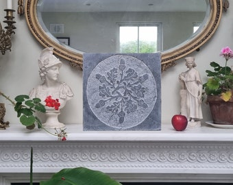 Oak Leaves. Bas-relief and Engraving in Grey Limestone. Adapted from a 1935 English sixpence.