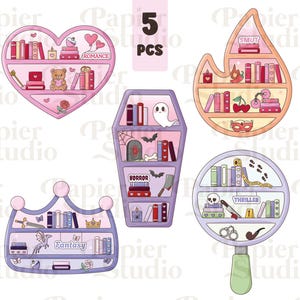 Bookish Bookshelf Bundle PNG SVG, Cute Trendy Bookish Clipart, Design for Sticker, Trendy Aesthetic for Book Lovers, Commercial Use Cut File