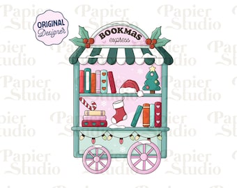 Bookmas Express Christmas Bookstore PNG SVG, Cute Bookish Christmas clipart, Winter Designs for Stickers, Commercial Use, Coquette Christmas