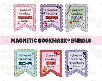 Paquete SVG PNG de Dejé de leer aquí, diseños de marcadores magnéticos, lindos y modernos clipart de libros, diseño para calcomanías, marcapáginas para uso comercial