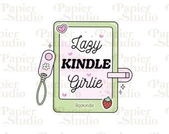 Lazy Kindle Girlie PNG SVG, Cute Bookish clipart, Designs for Stickers, Booklover Bookmark, Commercial Use, Trendy Aesthetic for Book Lovers
