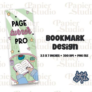 Page Turner Pro BOOKISH Bookmark Design, PNG File, Aesthetic printed bookmark, Cute Book mark, Printable bookmark for Commercial use