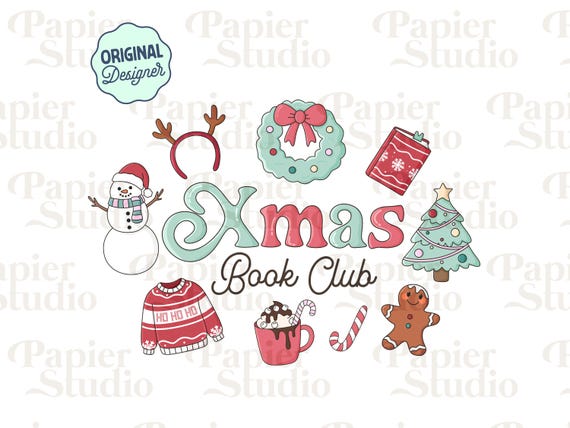 Christmas Book Club PNG SVG, Cute Bookish Christmas clipart, Winter Designs for Stickers, Commercial Use Cut File, Winter Christmas Png