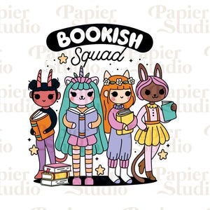 BOOKISH Squad PNG SVG, Trendy Cute Bookish clipart, Designs for Stickers, Bookmark, Shirts, Keychains & Mugs, Artsy Bookish Print