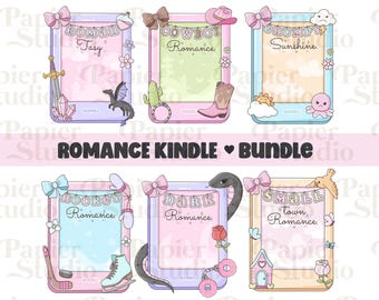 Paquete de tropos literarios románticos para Kindle Girlie, PNG SVG, clipart literario, diseño para pegatinas, romance de moda para amantes de los libros, uso comercial