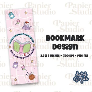 Anti Social BOOK Club Bookmark Design, PNG File, Aesthetic printed bookmark, Cute Book mark, Printable bookmark for Commercial use