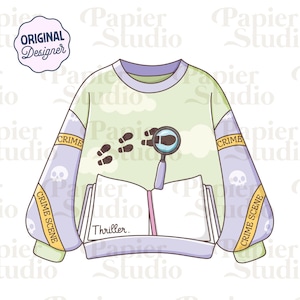 Thriller & True Crime Sweater PNG SVG, Cute Bookish clipart, Design for Stickers, Trendy Aesthetic for Book Lover, Commercial Use Cut File