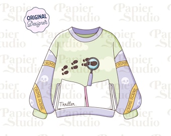 Thriller & True Crime Sweater PNG SVG, Cute Bookish clipart, Design for Stickers, Trendy Aesthetic for Book Lover, Commercial Use Cut File