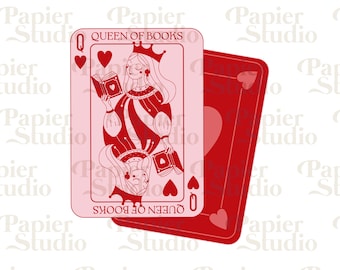 Queen of BOOKS PNG SVG, Bookish clipart, Designs for Stickers, Bookmarks, Shirts, Libbey Cups & Keychains,  Cute Artsy png, Poker card art