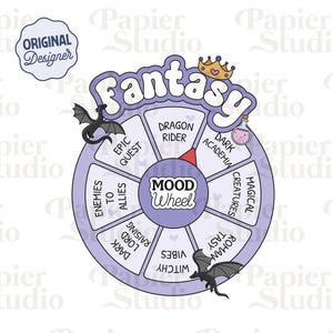 Fantasy Mood Wheel PNG SVG, Bookish clipart, Cute Fourth Wing Dragon png, Designs for Stickers, Trendy for Book Lovers Commercial Use