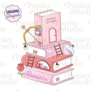 Romance Bookstore PNG SVG, Cute Trendy Bookish Clipart, Kindle Sticker Design, Booklover Commercial Use Cut File, Romance Book Lover Design
