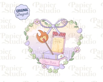 Slow Burn Floral Frame PNG SVG, Cute Trendy Bookish Clipart, Kindle Sticker Design, Trendy Commercial Use, Coquett Romance Book Lover Design