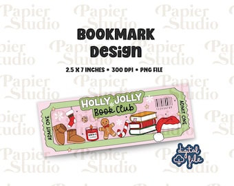 Christmas Bookish Bookmark Design, PNG File, Aesthetic printed bookmark, Cute Book mark, Printable bookmark for Commercial use, Book png