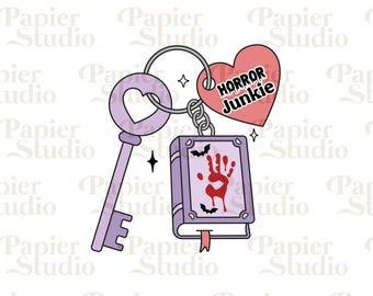 HORROR Junkie PNG SVG, Trendy Cute Bookish clipart, Designs for Stickers, Bookmark, Shirts, Keychain & Mugs, Commercial use Cut File