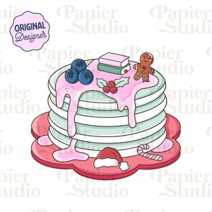 Winter Christmas Pancake PNG SVG, Cute Pink Bookish Christmas clipart, Winter Designs for Stickers, Commercial Use, Coquette Christmas Png