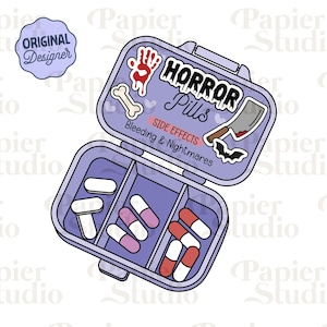 Horror Pill Box PNG SVG, Cute Bookish clipart, Designs for Stickers, Trendy Aesthetic for Book Lovers, Commercial Use File, True Crime png