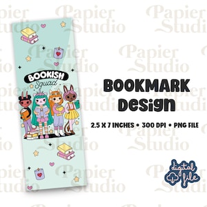 BOOKISH Squad Bookmark Design, PNG File, Aesthetic printed bookmark, Cute Book mark, Printable bookmark for Commercial use