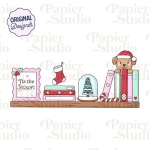 Tis The Season Christmas Bookshelf PNG SVG, Cute Bookish Christmas clipart, Winter Designs for Stickers, Commercial Use Winter Christmas Png